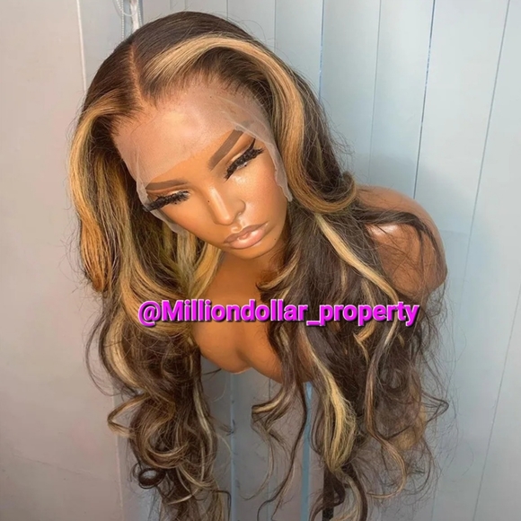 Human hair lace front wig with highlights